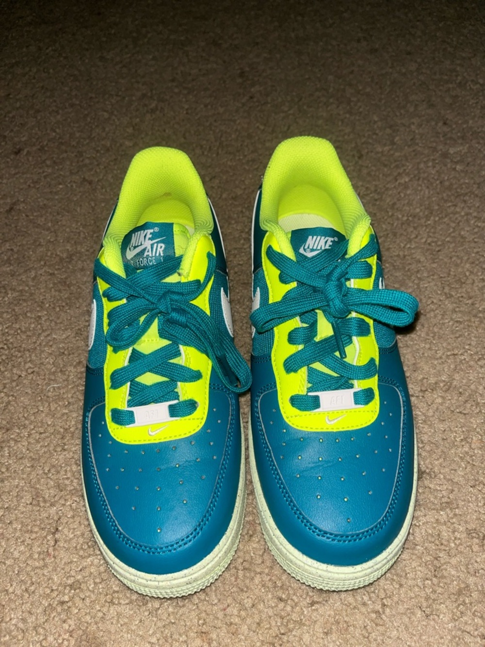 Nike Kids Air Force 1 Low - Teal and Neon Yellow